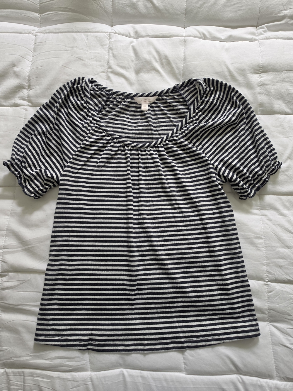LC Lauren Conrad Navy and White Striped Scoop Neck Top